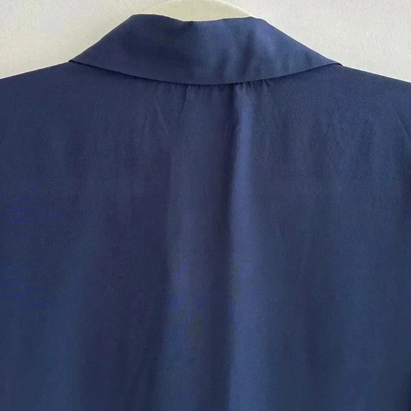 Rory Beca 100% Silk Camp Double Breast Pocket Button Down Shirt, Navy Blue - Picture 15 of 16